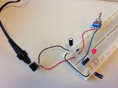 Regulated voltage circuit on a breadboard